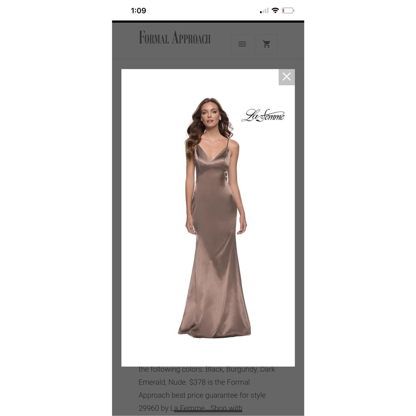 La Femme 29960 Sheen V-Neck Dress Size 8 Nude New Retail $378 (B27.12)